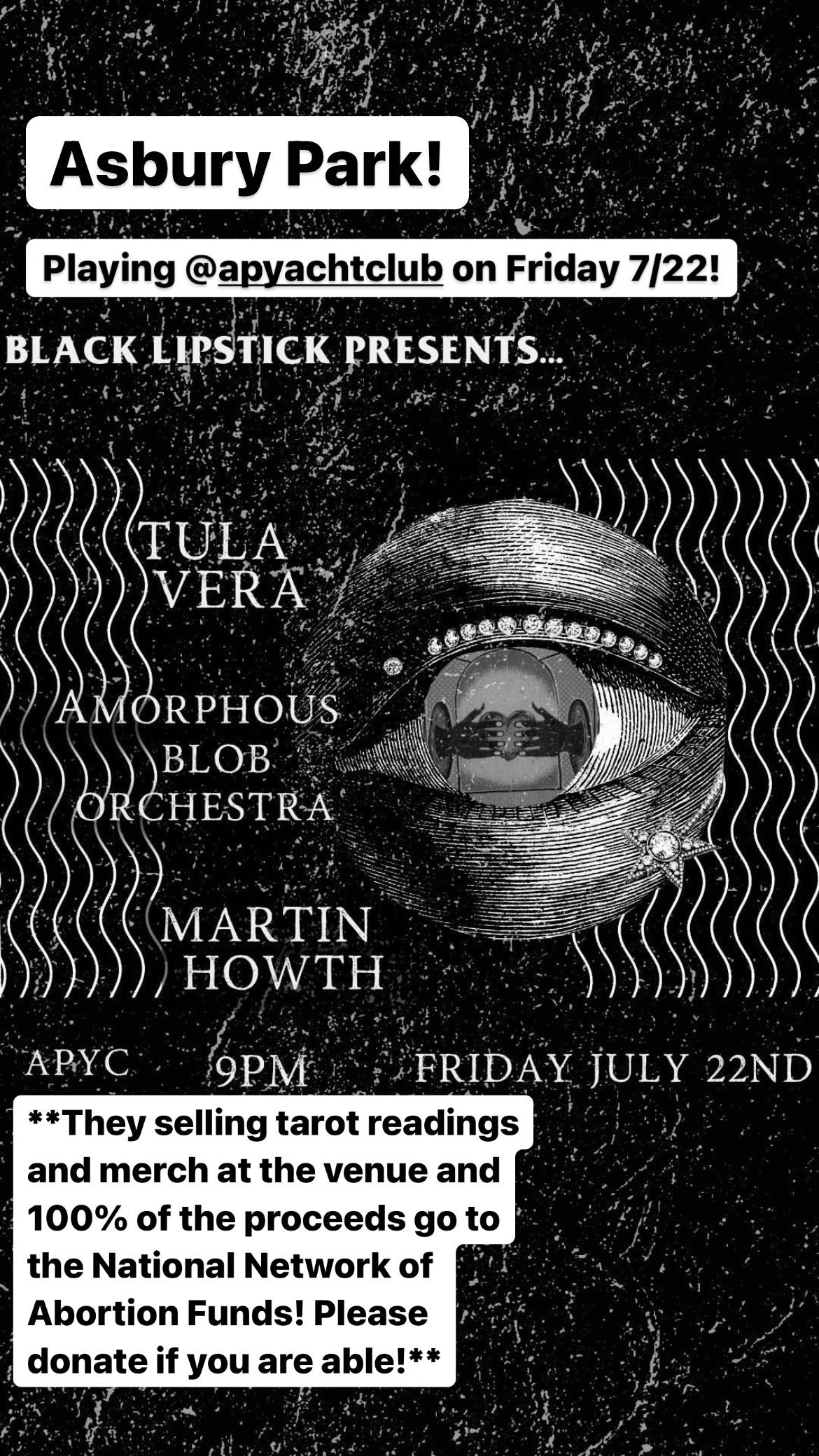Tula Vera / Amorphous Blob Orchestra / Martin Howth at Asbury Yacht Club in Asbury Park, NJ on 7/22/2022